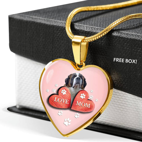 Saint Bernard Dog Print Heart Pendant Luxury Necklace
