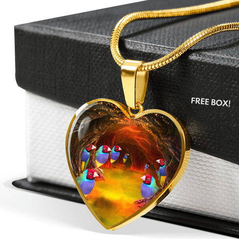 Gouldian Finch (Rainbow Finch) Heart Charm Necklaces