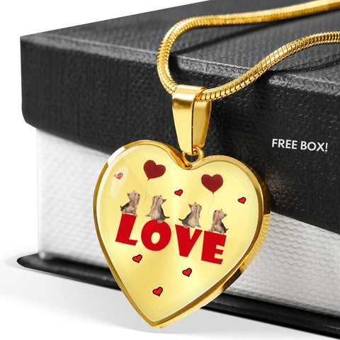 Yorkie Love Print Heart Pendant Luxury Necklace