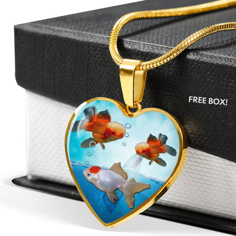 Oranda Fish Print Heart Charm Necklace