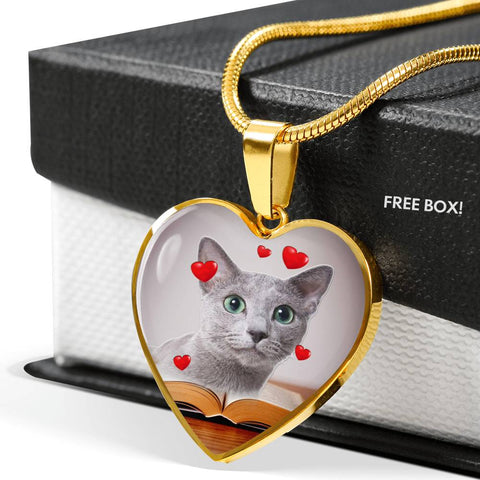 Russian Blue Print Heart Pendant Luxury Necklace