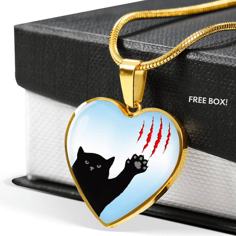 Cat Print Heart Pendant Luxury Necklace