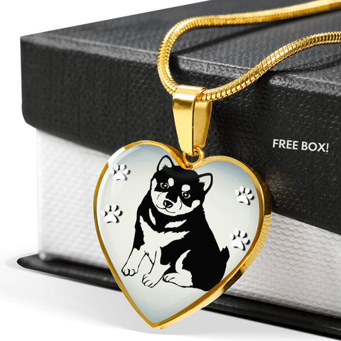 Shiba Inu Dog Print Heart Charm Necklaces