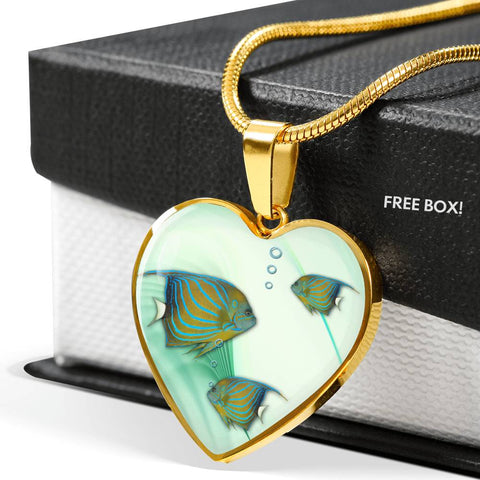 Angelfish Print Heart Charm Necklace