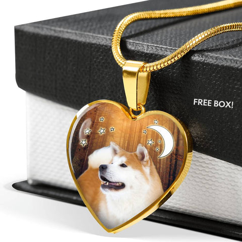 Cute Akita Dog Print Heart Pendant Luxury Necklace