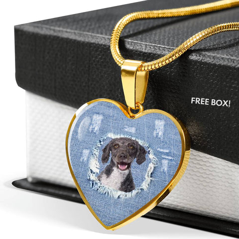 Amazing Spanish Water Dog Print Heart Pendant Luxury Necklace