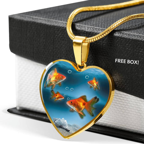 Common Goldfish Print Heart Charm Necklace