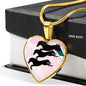 Horse Running Art Print Heart Charm Necklaces