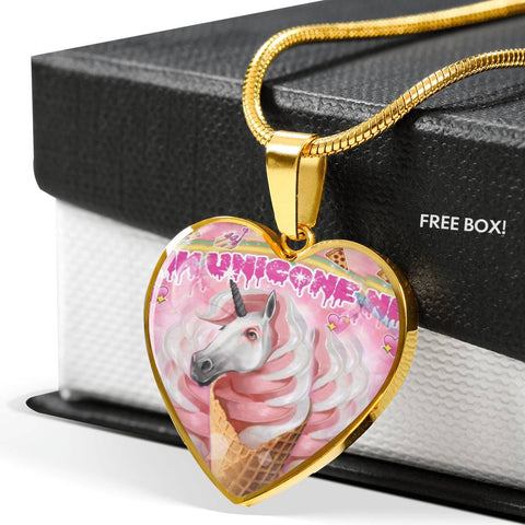 Creamy Unicorn Print Heart Pendant Luxury Necklace