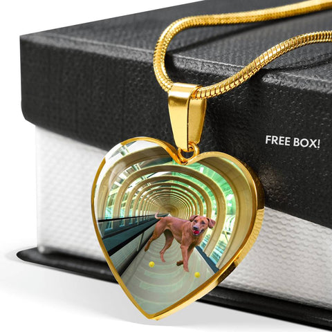 Rhodesian Ridgeback Dog Print Heart Pendant Luxury Necklace