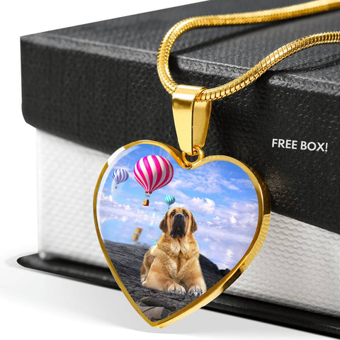 Spanish Mastiff Dog Print Heart Pendant Luxury Necklace