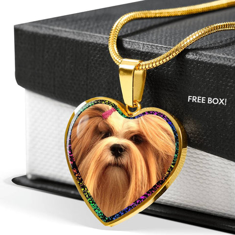 Lhasa Apso Dog Print Heart Charm Necklaces