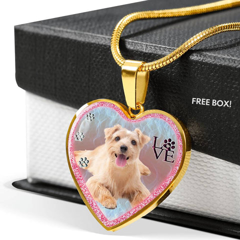 Norfolk Terrier Dog Print Heart Charm Necklaces