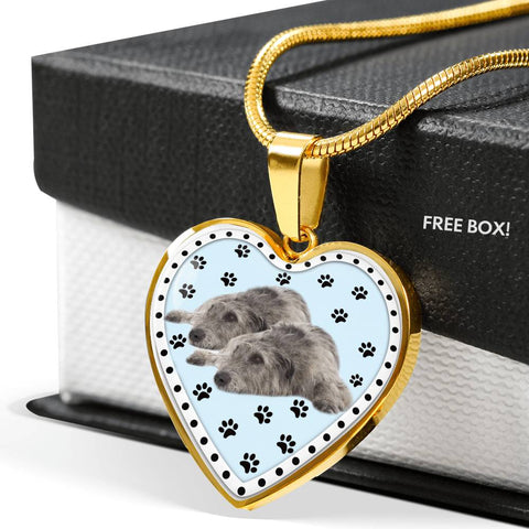 Irish Wolfhound Dog Print Heart Pendant Luxury Necklace