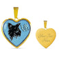 Papillon Dog On Denim Print Heart Charm Necklaces