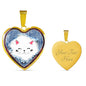 Cute Cat In Denim Print Heart Charm Necklaces