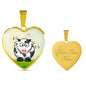 Cute Cow With Butterfly Print Heart Pendant Luxury Necklace