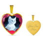 Cute White Kitten Cat Print Heart Charm Necklaces