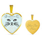 Cute Cat Face Print Heart Pendant Luxury Necklace