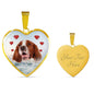 Irish Red and White Setter Print Heart Pendant Luxury Necklace
