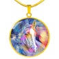 Friesian Horse Print Circle Pendant Luxury Necklace
