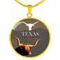 Texas Longhorn Cattle (Cow) Print Circle Pendant Luxury Necklace