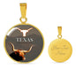 Texas Longhorn Cattle (Cow) Print Circle Pendant Luxury Necklace