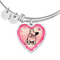 Cute French Bulldog Print Heart Pendant Bangle