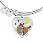 Cute Norwegian Lundehund Print Luxury Heart Charm Bangle
