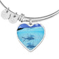 Fish Print Luxury Heart Charm Bangle