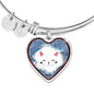 Cute Cat In Denim Print Heart Pendant Bangle