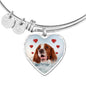 Irish Red and White Setter Print Luxury Heart Charm Bangle