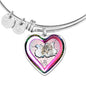 Cute Painted Cat Print Heart Pendant Bangle