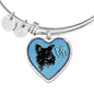 Papillon Dog On Denim Print Heart Pendant Bangle