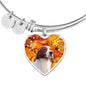 Cute Irish Red and White Setter Print Luxury Heart Charm Bangle