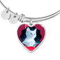 Cute White Kitten Cat Print Heart Pendant Bangle