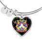 Colorful Cat Print Heart Pendant Bangle