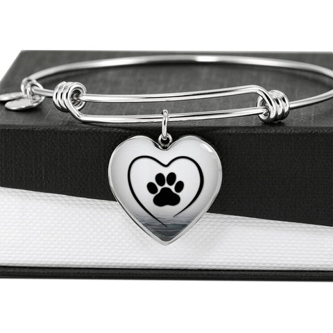 Paw Print Luxury Heart Charm Bangle