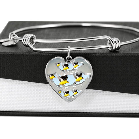 American Goldfinch Bird Print Heart Pendant Bangle