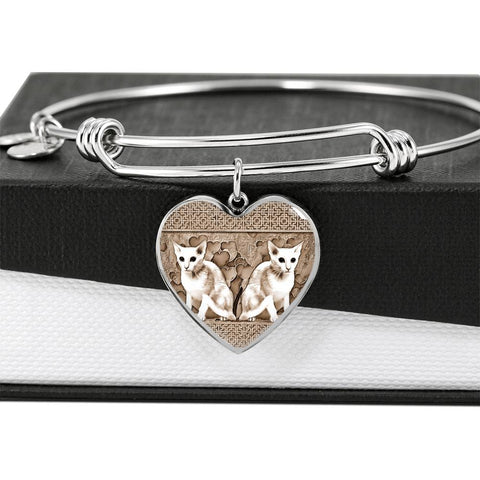Oriental Shorthair Cat Print Heart Pendant Luxury Bangle