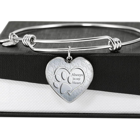 Paws Art Print Heart Pendant Luxury Bangle