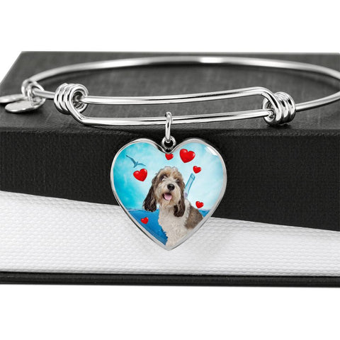 Petit Basset Griffon Vendeen Print Luxury Heart Charm Bangle