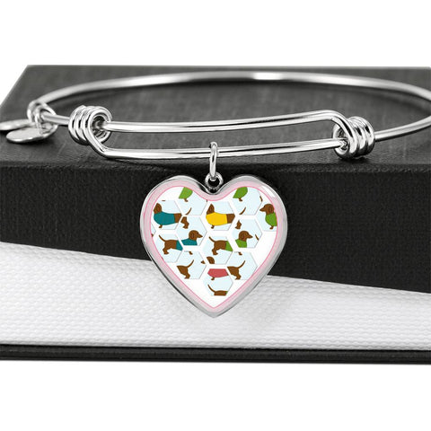 Dachshund Dog Art Print Heart Pendant Bangle