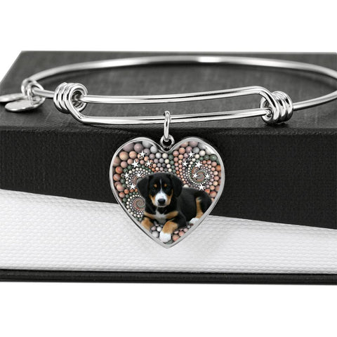 Entlebucher Mountain Dog Print Luxury Heart Charm Bangle