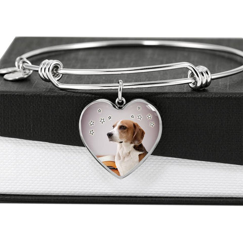 English Foxhound Print Luxury Heart Charm Bangle