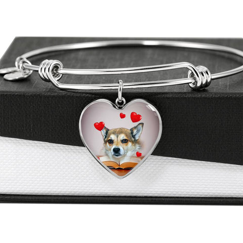 Norwegian Lundehund Print Luxury Heart Charm Bangle
