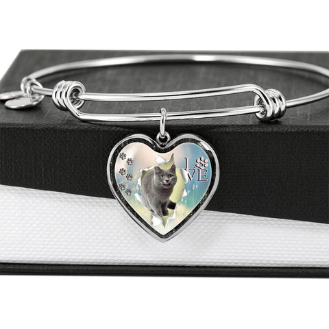 Korat Cat Print Heart Pendant Bangle