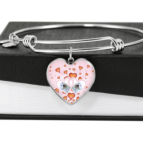 Maltese Dog Print Heart Charm Bangle
