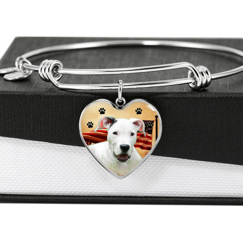 Dogo Argentino Print Luxury Heart Charm Bangle