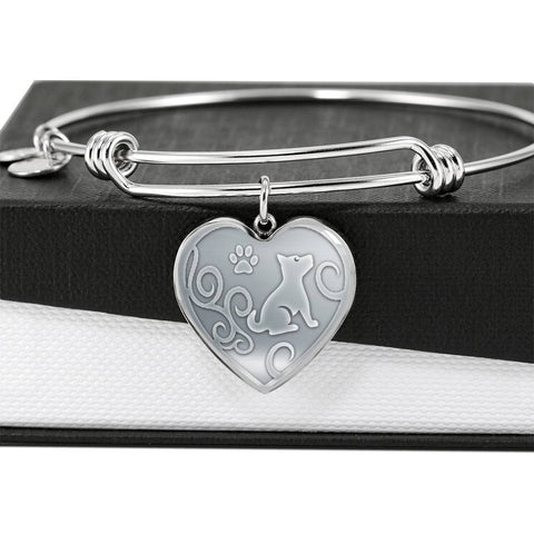 Cute Dog Print Heart Pendant Luxury Bangle